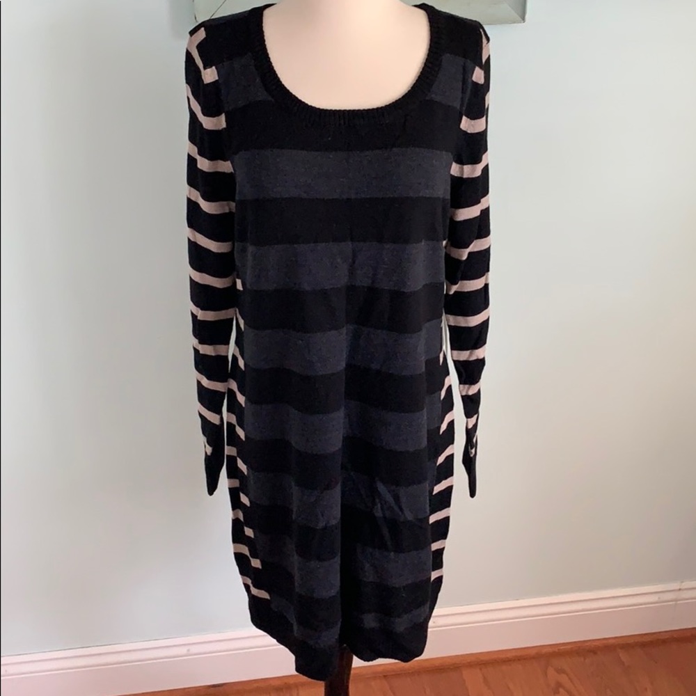 Sweater dress, black, taupe, grey striped knit xl